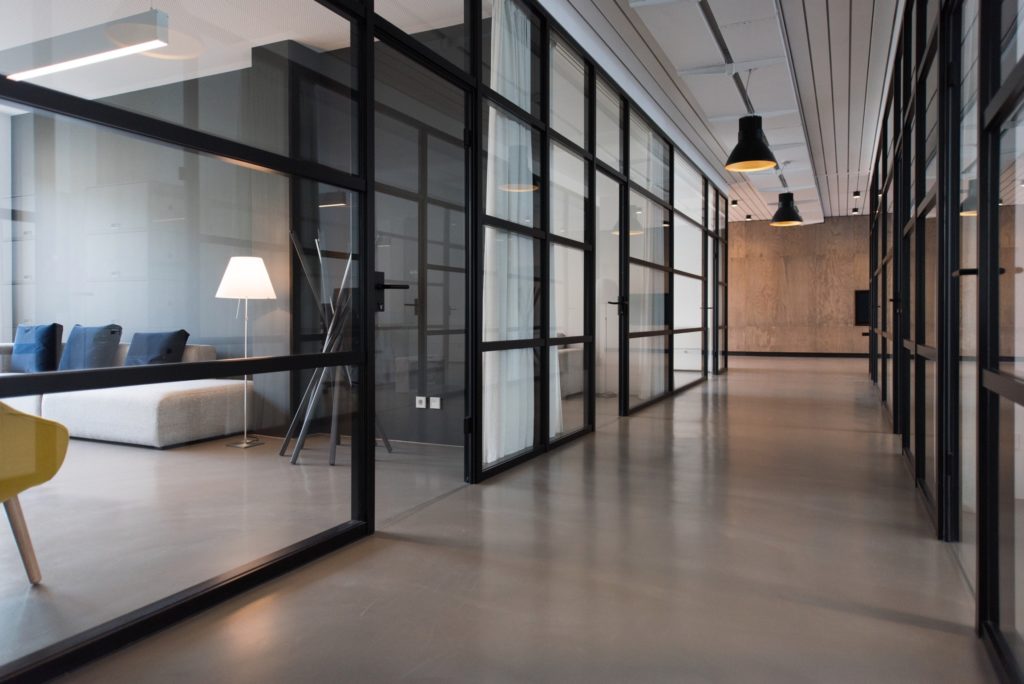 office with glass partitions