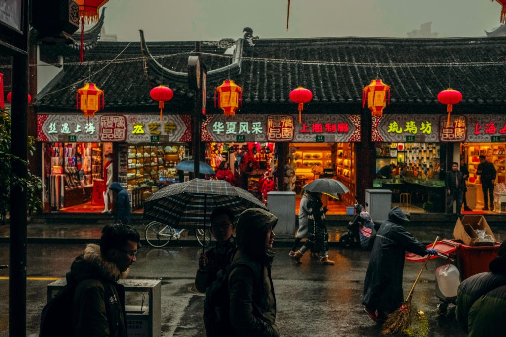 street in China with stores
