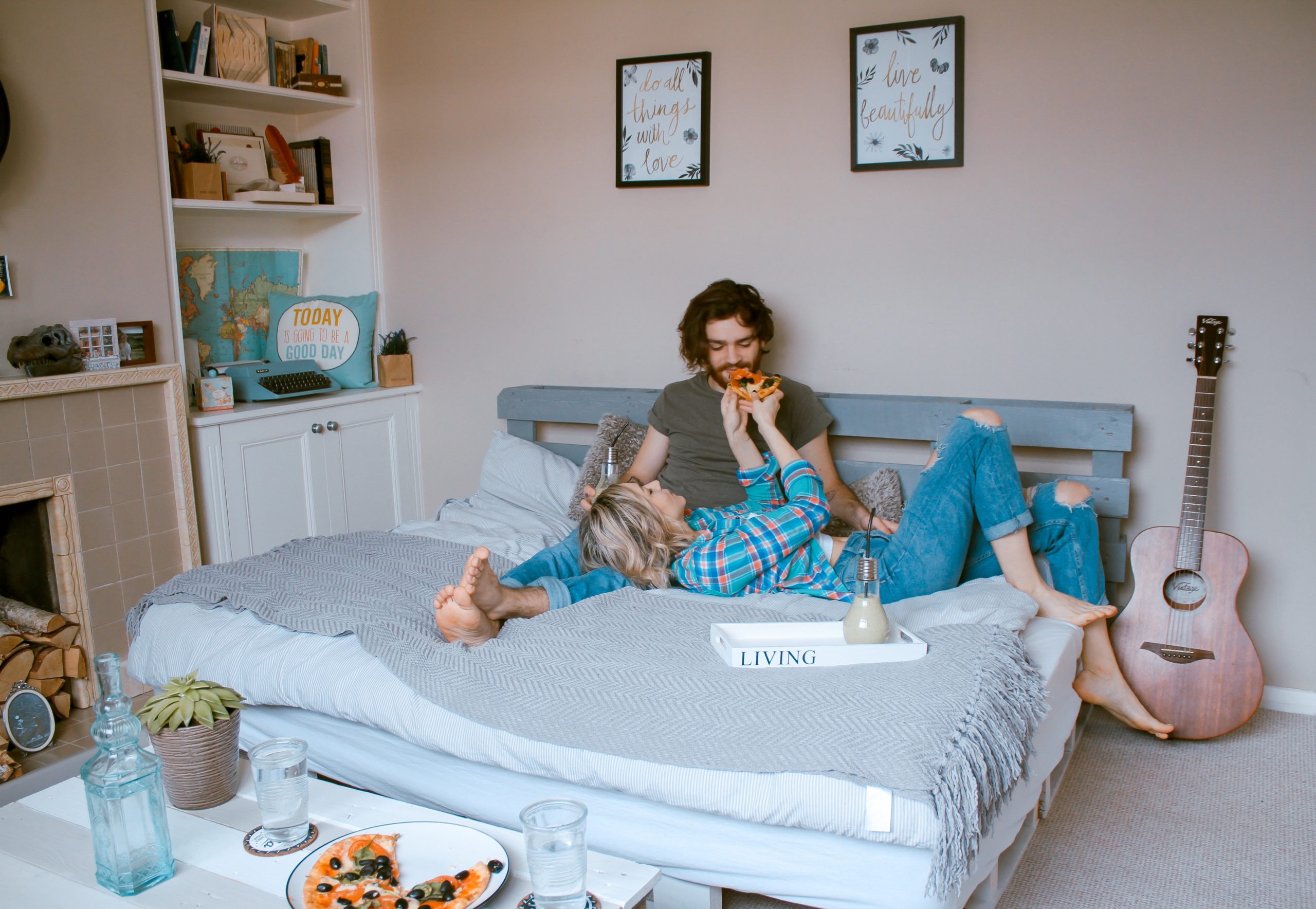 couple eating in the bedroom
