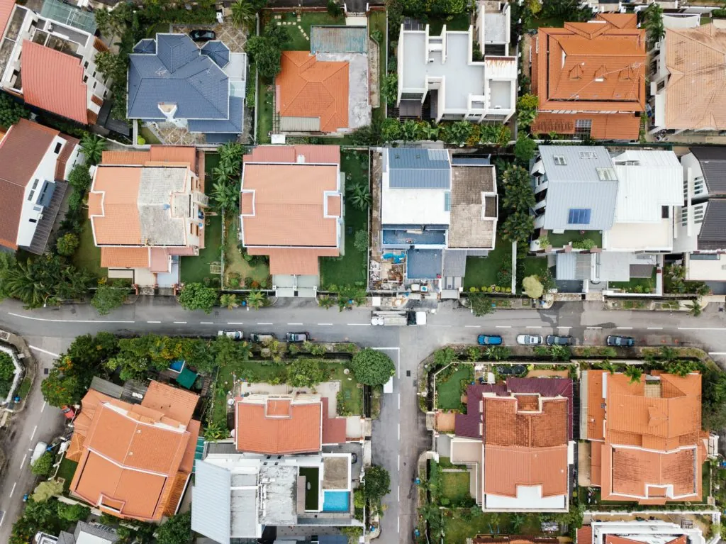 drone view of houses
