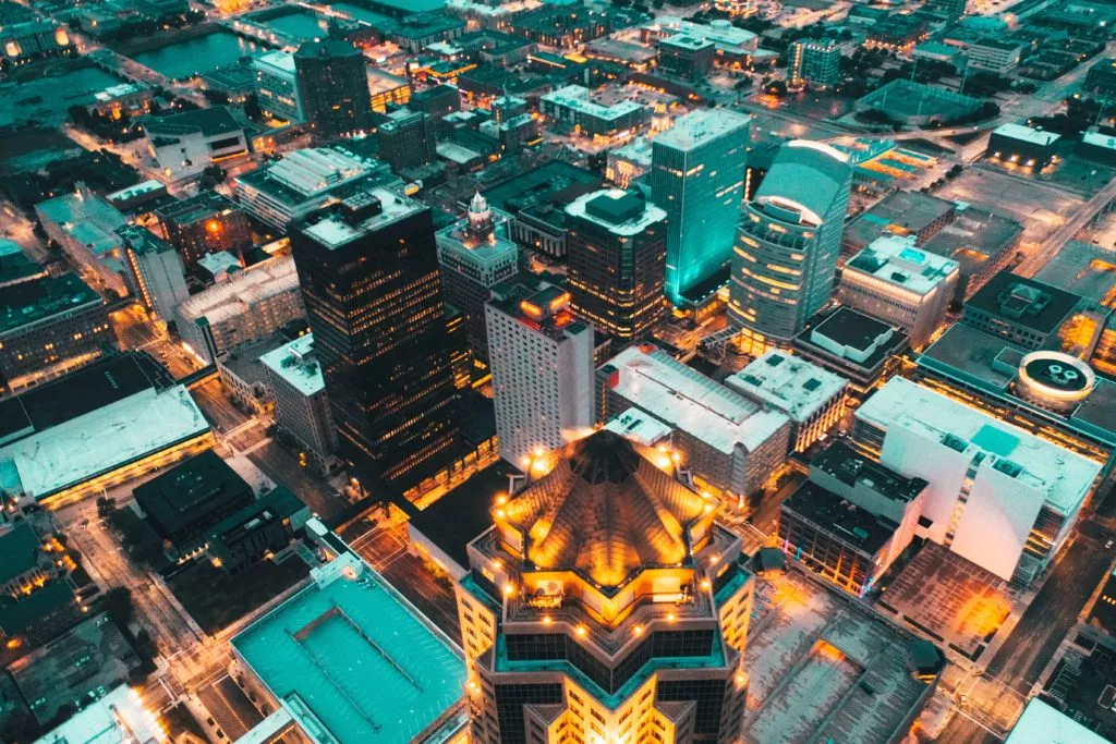 lighted buildings