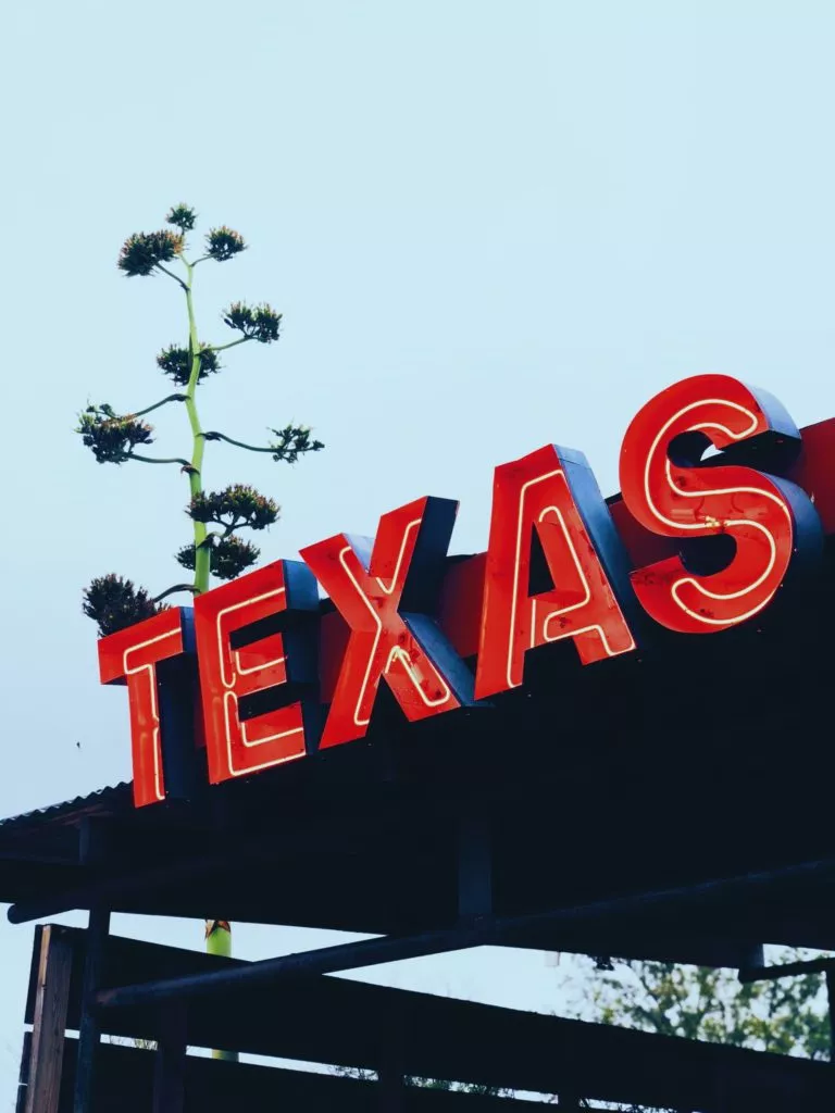 word Texas in red bold letters