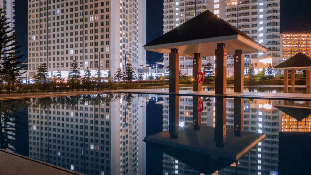 pool view at night