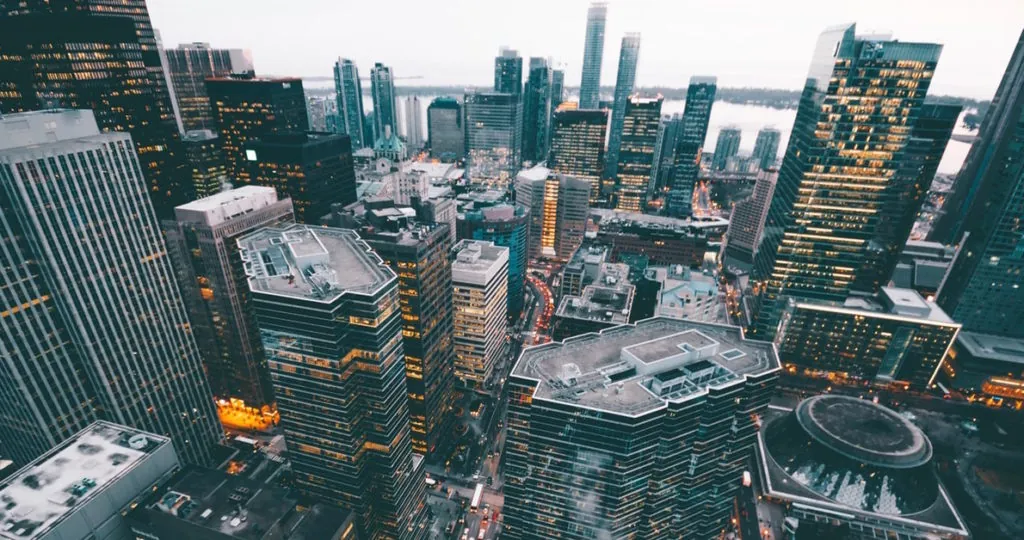 aerial view of commercial real estate buildings